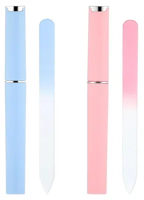 Immagine prodotto di Set di 2 lime per unghie in vetro, con custodia, rosa e blu, 140 mm