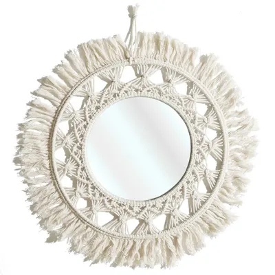 Wandspiegel Boho-Chic 55 cm beige für Wohnzimmer