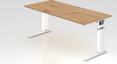 Produktbild von Schreibtisch Mauri | Asteiche | Weißes Gestell | BxT 180x80cm | Arbeitshöhe 68-86cm | höhenjustierbar, 2cm Raster | C-Fuß-Gestell | Rechteckform