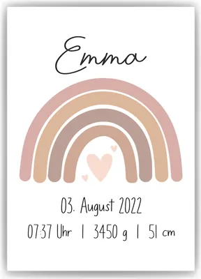 Produktbild von Rosa Regenbogen Geburtsposter Personalisiert Name Uhrzeit Größe Gewicht | Kinderzimmer Babygeschenk | Geburt Baby Poster – A3 (29.7x42cm) / ohne Bilderahmen
