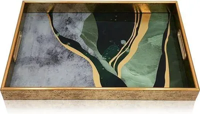 Produktbild von Elegantes Tablett im Marmor-Look mit goldenen Griffen - Praktisch und Stilvoll