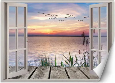 Produktbild von Vlies fototapete Fenster Blick auf Sonnenuntergang 210x150 cm Feeby Lila inkl. Kleber einfache Montage