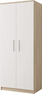 Produktbild von Drehtürenschrank Kleiderschrank Schrank Jugendkleiderschrank 80cm Sonoma/Weiß Alufarbene Griffe - MEGAN 06