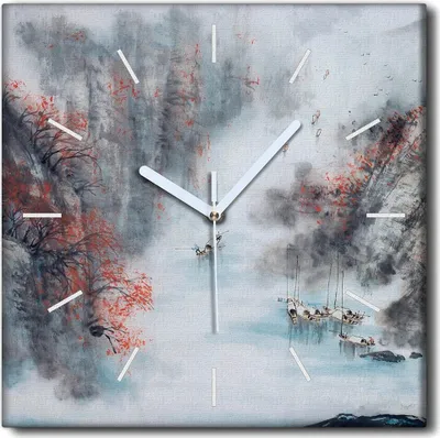 Produktbild von Coloray Uhr auf Leinwand 30x30 cm Wand Uhr Dekoration Wohnzimmer Segeltuch weiße Zeiger -Berge China Landschaft.