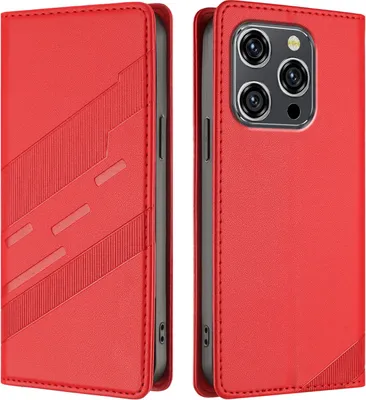 Image de Etui pour Oukitel WP52, étui portefeuille en cuirPolyuréthaneavec fente pour carte et fonction stand Rot
