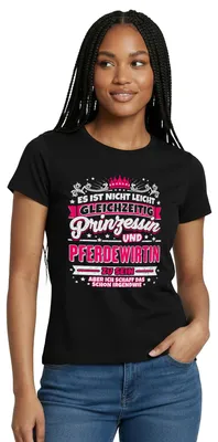 Produktbild von Spreadshirt Prinzessin Und Pferdewirtin | Pferdeliebe Humor Frauen T-Shirt, M, Schwarz