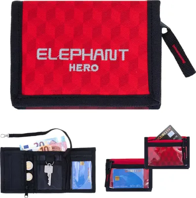Produktbild von Geldbörse Kinder Portemonnaie Elephant Hero Signature Wallet mit Schlüsselgurt und Karabiner Börse Jungen Mädchen Schülerbörse 12864 Red Cube (Rot Schwarz)