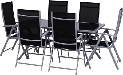 Produktbild von Outsunny Gartenmöbel-Set - 7 Stück - Aluminium - Schwarz - (Tisch) 160 l x 86 b x 72 h cm
