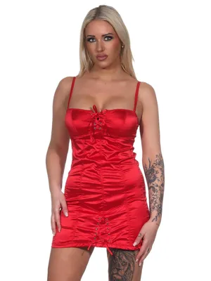 Produktbild von Damen Negligé Satin Nachtkleid;  Rot/S/36
