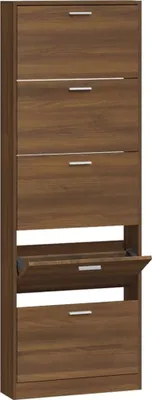 A tall, narrow shoe cabinet with multiple drawers and a flip-down compartment.