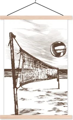Produktbild von MuchoWow® Textilposter Volleyball - Strand - Netz 120x180 cm mit holzfarbenen Rahmen - Textil-Plakat