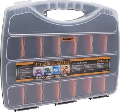 Obrázek produktu pro Úložný box s přihrádkami - Plastový organizér 38 x 31 cm - Průhledný třídicí box na šroubky, součástky a hobby - 1 kus [10965].