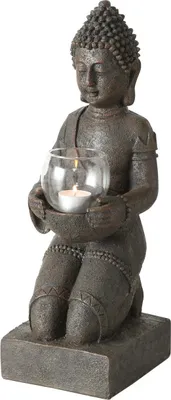 Produktbild von Boltze Buddha Figur mit Windlicht Statue aus Kunststoff, Hähe 44 cm