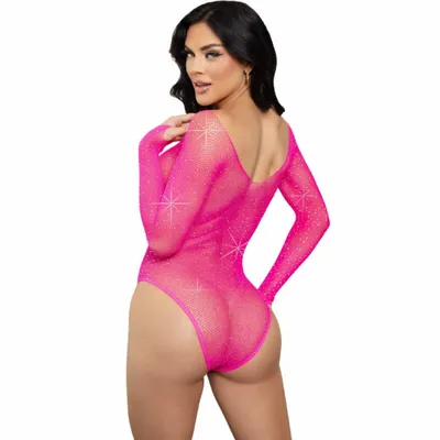 Produktbild von Leg Avenue - Langärmeliger Bodysuit Mit Kristallmuster In Pink