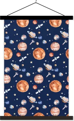 Produktbild von MuchoWow® Textilposter Weltraum - Rakete - Planeten - Jungen - Mädchen - Kinder - Kind 120x180 cm mit schwarzem Rahmen - Fotos