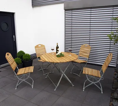 Produktbild von Gartengarnitur Kurgarten-Garnitur Tisch Stuhl 5-teilig, Flachstahl verzinkt + Robinie
