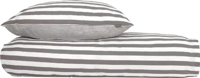 A striped pillow and duvet cover set.