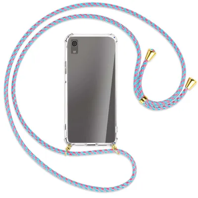 Produktbild von Handykette Backcover-Schutzhülle mit Band (Metall goldfarben) für Sony Xperia XA1 - pink/mint