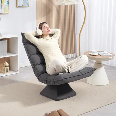Obrázek produktu pro Relaxační křeslo Sweiko, čítárna, otočné, vzhled lnu, rozměry 62 cm x 70 cm x 95 cm, šedá barva