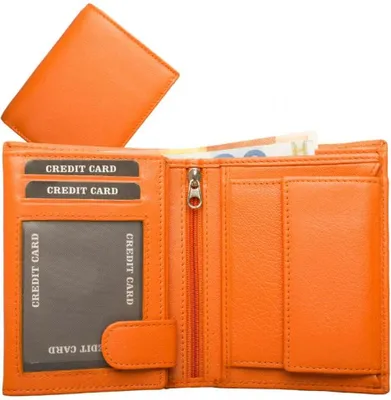 Image de Porte-monnaie combiné en cuir nappa orange