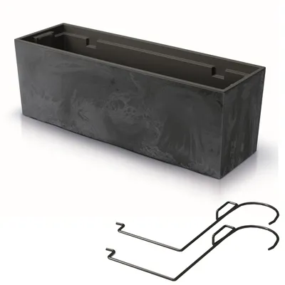 Obrázok produktu pre Balkonový květináč na zavesenie antracitová Imitácia Beton 58 x 18 x 19,5 cm s Vložkou