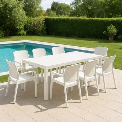 Produktbild von Dmora Outdoor Lounge Set Manarola Weiß 8 Plätze, Tisch