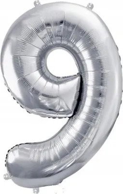 Zdjęcie produktu dla Cyfra Balon 9 Dziewięć Srebrny Foliowy Xxl 100Cm Dekoracja Impreza Urodziny