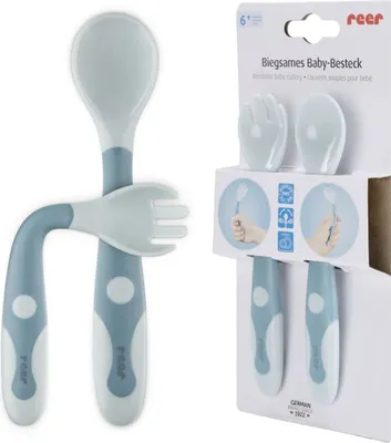 Obrázok produktu pre reer 23033, Súprava príborov pre batoľa, Modrá, Polypropylén (PP), Termoplastický elastomér (TPE), Chlapec / dievča, 1 osôb, Box