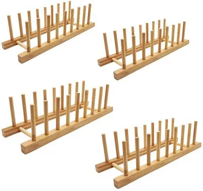 Produktbild von Bamboo Keukenorganizer für Schubladen, Spülputz, Servierplatte, Küchenorganisation für Teller, Tassen, Deckel (4, 8 Fächer)