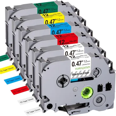 Produktbild von 6 Etikettenbänder für Brother P-Touch - 12 mm x 8 m - Verschiedene Farben