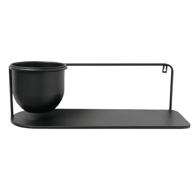 Obrázek produktu pro Kovová police s obalem na květináč PLUTO, 55 x 18 cm, černá barva