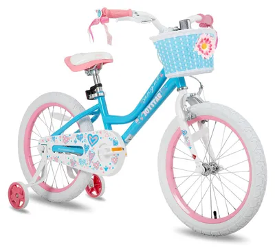 18 Zoll Kinderfahrrad für Mädchen, mit Stützrädern und Korb, Blau