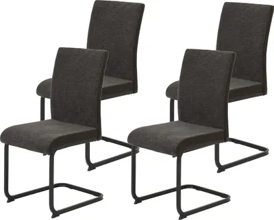 Produktbild von Hela Tische, 4er Set Freischwinger Esszimmerstuhl LINN - Bezug Webstoff Braun - ergonomische Lehne - Vierkant Metallgestell - 140kg belastbar