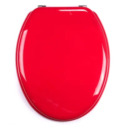 A red toilet seat is shown from a top-down view against a white background.