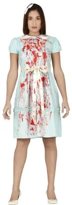 Immagine prodotto di Spaventoso vestito da fantasma per gemelli di Halloween in morbido blu con punti salienti insanguinati per il costume delle notti spaventose, parrucca da sera horror, taglia: 42 - 44 (L) Colore: Blu