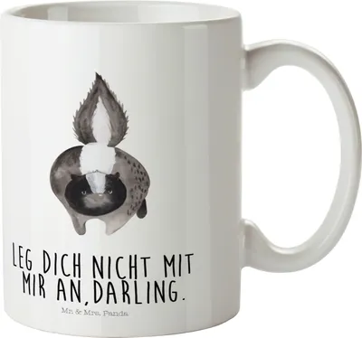 Produktbild von Mr. & Mrs. Panda Plastikbecher Stinktier Angriff - Weiß - Geschenk, Kinderbecher, Pott, Raubtier, Haferl, Trinklernbecher, Drohung, wütend, Skunk, Reisebecher, Wildtier