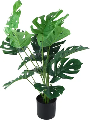 Obrázok produktu pre Umelá rastlina Monstera Deliciosa 80 cm 18 listov plastových realistických dekoratívnych falošných rastlín v kvetináčoch pre vnútorné vonkajšie prostredie