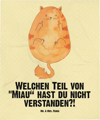 Produktbild von Mr. & Mrs. Panda Erstlingsdecke Katze Mittelfinger - Gelb Pastell - Geschenk, Babydecke, Schlummerdecke, Mietze, Kater, Fleecedecke, Cat, Kinderdecke, Cats, Plaid, Katzen