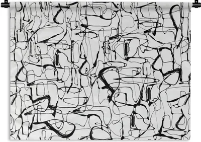 Produktbild von MuchoWow® Wandteppich Wandbehang Linienkunst - Abstrakt - Muster - Schwarz und Weiß 60x45 cm Tapisserie Dekoration Wandtuch - Das Schlafzimmer