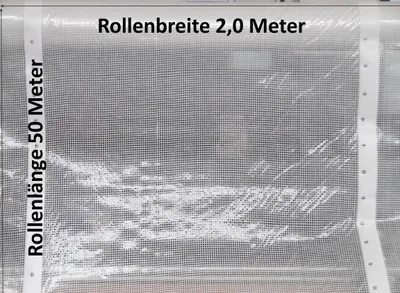 Produktbild von Schwere Gitterfolie 250g/m², 2m breit, 50m lang = 100m² transparent 2m breit Wetter-Plane Not-Dach Abdeckung Nagelrand