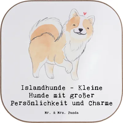 Produktbild von Mr. & Mrs. Panda Untersetzer für Gläser Charme Islandhund - Weiß - Geschenk, liebevoll, Hunde, Hunderasse, gläseruntersetzer, Hundeliebhaber, Holzuntersetzer, Coaster