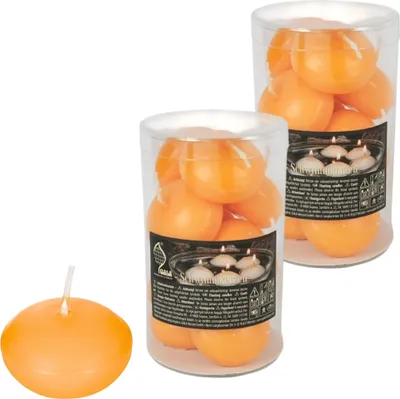 Zdjęcie produktu dla Świece pływające Gala Orange - zestaw 20 Ø 45×30 mm | Czas palenia ok. 4 godzin na świecę | Przyciągają wzrok w pomieszczeniach i na zewnątrz