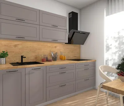 Produktbild von Modulare Küchenzeile KVANTUM Küchenblock 240cm Farbe & Ausführung wählbar HETTICH InnoTech Atira Vollauszug beige matt grau