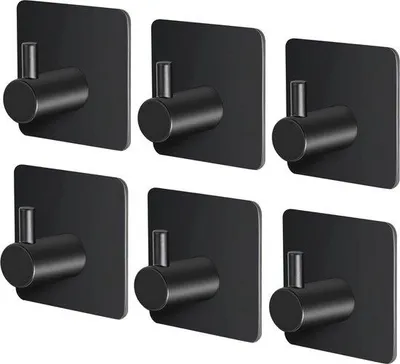 Produktbild von Selbstklebende Badezimmertrockenhaken, ohne Bohren, Edelstahl, 6 Stück, Selbstklebende Wandhaken, Badezimmer, Kleiderhaken, schwarz