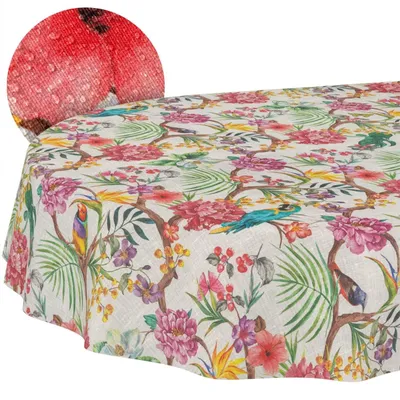 Zdjęcie produktu dla Elzusha - Ścierełka na stół, zmywalne, wzór kwiatowy, owalne, 240x140 cm - mieszanka bawełny i poliestru
