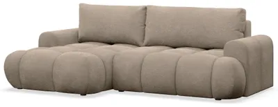 Produktbild von Selsey Ombo Mini - Ecksofa mit Schlaffunktion, Bettkasten und Plüsch-Bezug, Dunkelbeige, links