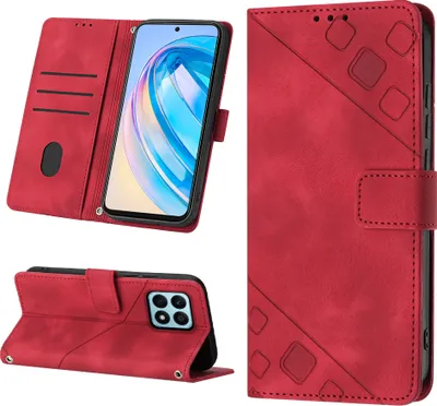Produktbild von Hülle für Honor X8A Prägung Flip Leder Brieftasche Schutzhülle mit Ständer Rot
