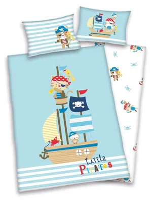 Immagine prodotto di Biancheria da letto reversibile per bambini Herding Little Pirates White Turquoise Lara 100x135 cm + 40x60 cm