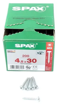 Produktbild von SPAX 0201010450303, Schraube, Metall, Zink, Holz, Flachkopfschraube, Torx, Metallisch