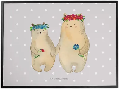 Produktbild von Mr. & Mrs. Panda schreibtischunterlage Bären mit Blumenkranz - Grau Pastell - Geschenk, Family, schreibtischunterlagen, Mutter, Muttertag, Kinder, schreibtischauflagen